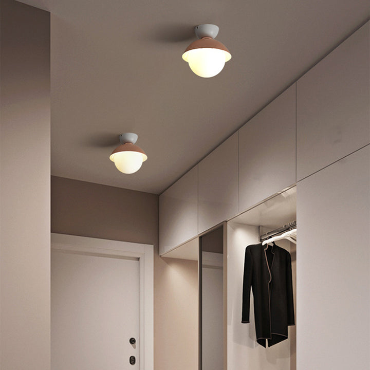 Zeitgenössische skandinavische Glas-Eisen-Schalenförmige runde 1-Licht-Halbeinbau-Deckenleuchte für Schlafzimmer &amp; Wohnzimmer 
