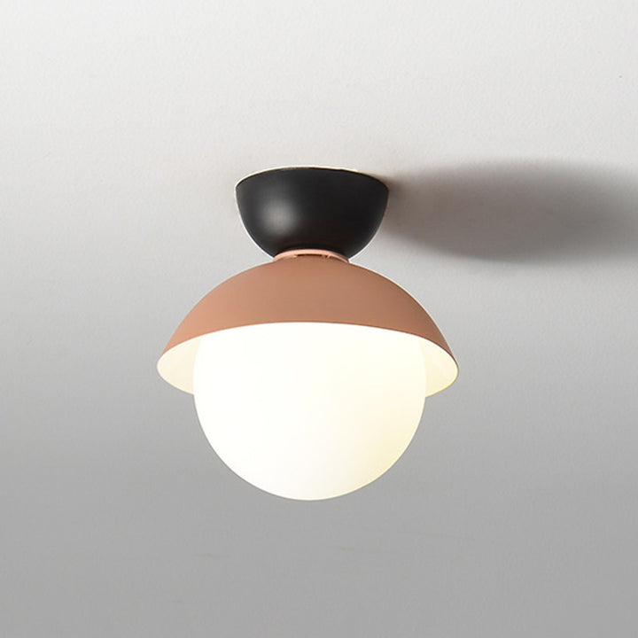 Zeitgenössische skandinavische Glas-Eisen-Schalenförmige runde 1-Licht-Halbeinbau-Deckenleuchte für Schlafzimmer &amp; Wohnzimmer 