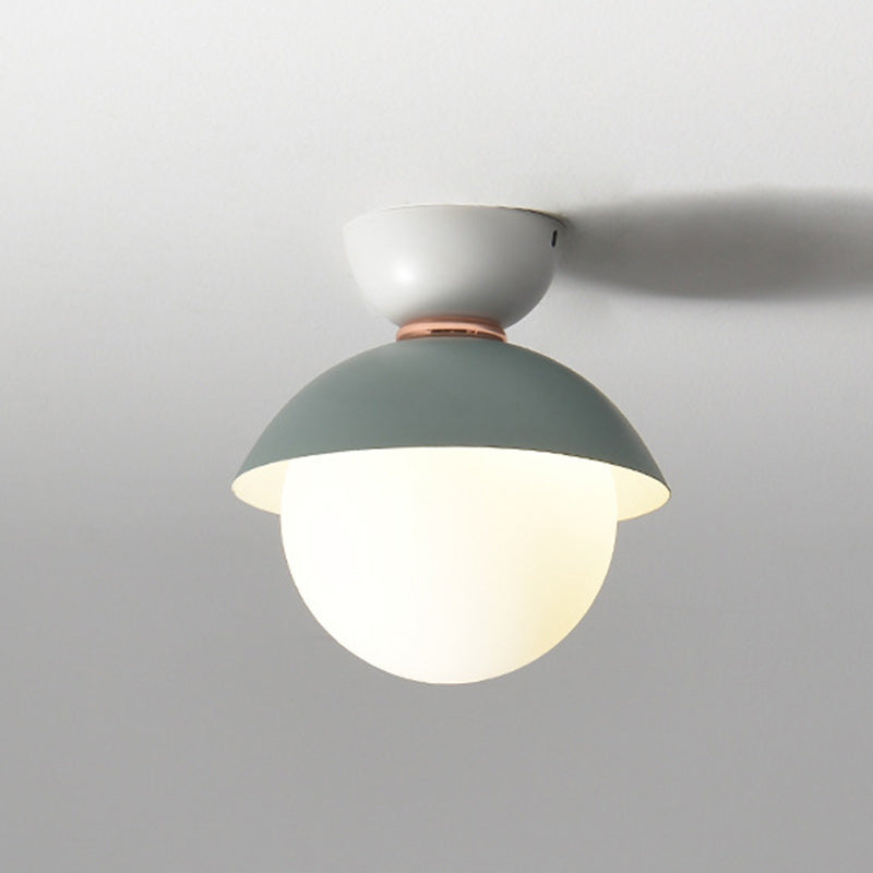 Zeitgenössische skandinavische Glas-Eisen-Schalenförmige runde 1-Licht-Halbeinbau-Deckenleuchte für Schlafzimmer &amp; Wohnzimmer 