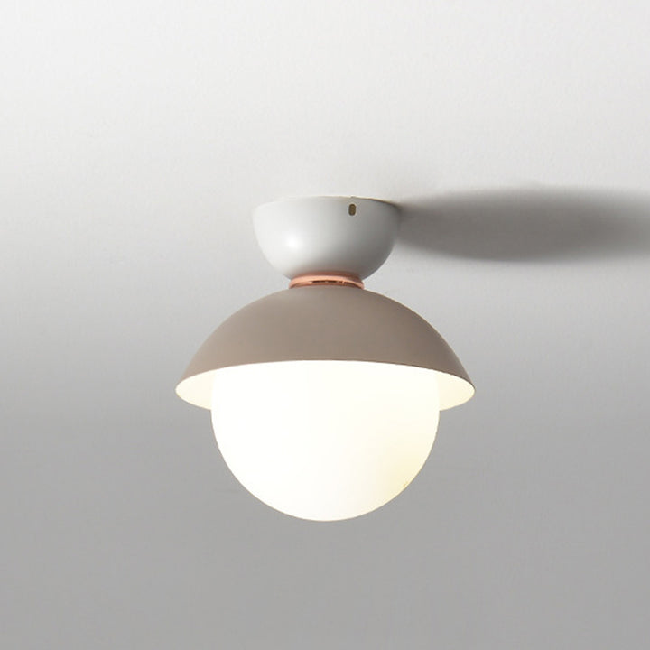 Zeitgenössische skandinavische Glas-Eisen-Schalenförmige runde 1-Licht-Halbeinbau-Deckenleuchte für Schlafzimmer &amp; Wohnzimmer 