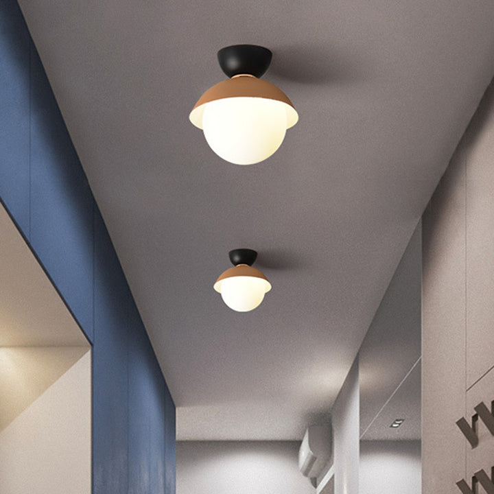 Zeitgenössische skandinavische Glas-Eisen-Schalenförmige runde 1-Licht-Halbeinbau-Deckenleuchte für Schlafzimmer &amp; Wohnzimmer 