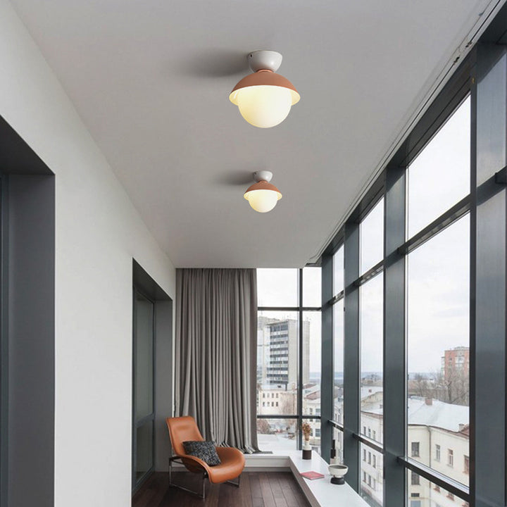 Zeitgenössische skandinavische Glas-Eisen-Schalenförmige runde 1-Licht-Halbeinbau-Deckenleuchte für Schlafzimmer &amp; Wohnzimmer 