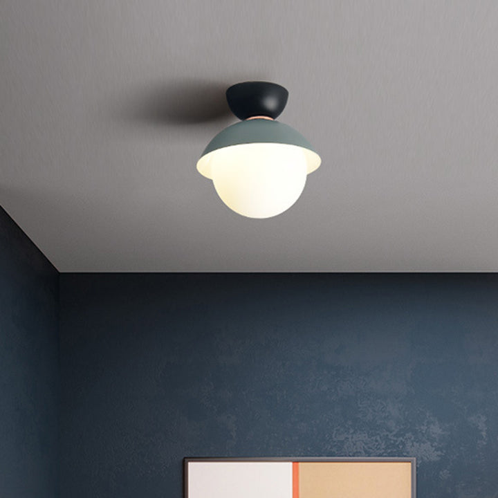 Zeitgenössische skandinavische Glas-Eisen-Schalenförmige runde 1-Licht-Halbeinbau-Deckenleuchte für Schlafzimmer &amp; Wohnzimmer 