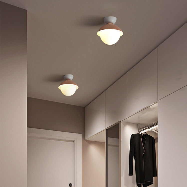 Zeitgenössische skandinavische Glas-Eisen-Schalenförmige runde 1-Licht-Halbeinbau-Deckenleuchte für Schlafzimmer &amp; Wohnzimmer 