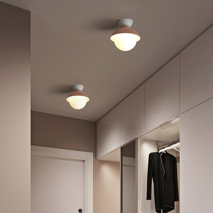Zeitgenössische skandinavische Glas-Eisen-Schalenförmige runde 1-Licht-Halbeinbau-Deckenleuchte für Schlafzimmer &amp; Wohnzimmer 