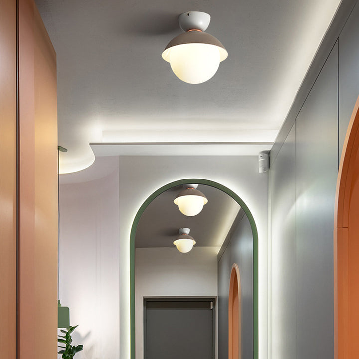 Zeitgenössische skandinavische Glas-Eisen-Schalenförmige runde 1-Licht-Halbeinbau-Deckenleuchte für Schlafzimmer &amp; Wohnzimmer 