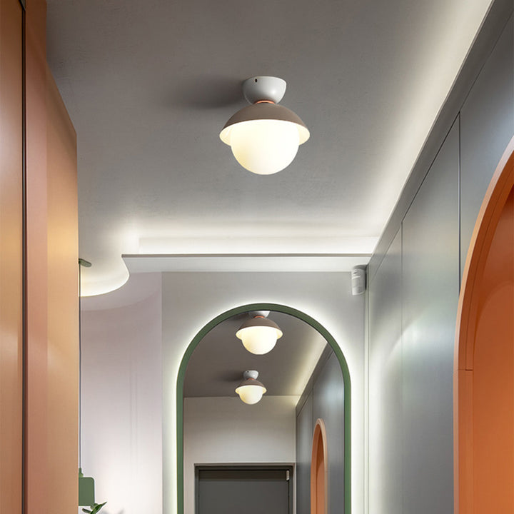 Zeitgenössische skandinavische Glas-Eisen-Schalenförmige runde 1-Licht-Halbeinbau-Deckenleuchte für Schlafzimmer &amp; Wohnzimmer 