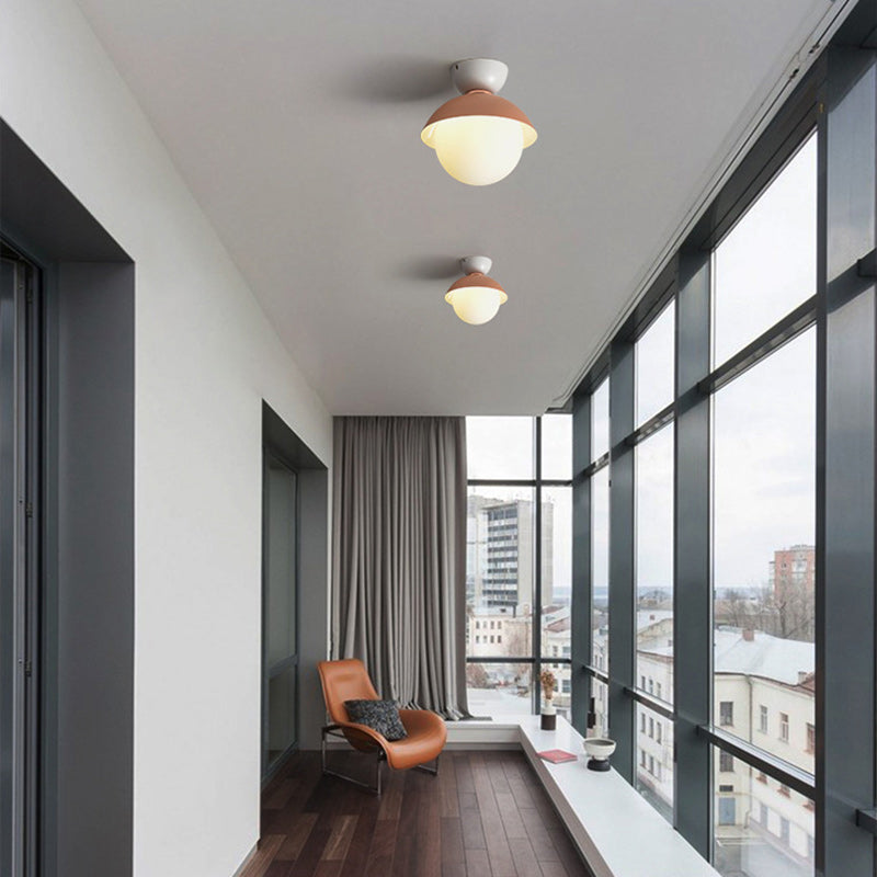 Zeitgenössische skandinavische Glas-Eisen-Schalenförmige runde 1-Licht-Halbeinbau-Deckenleuchte für Schlafzimmer &amp; Wohnzimmer 