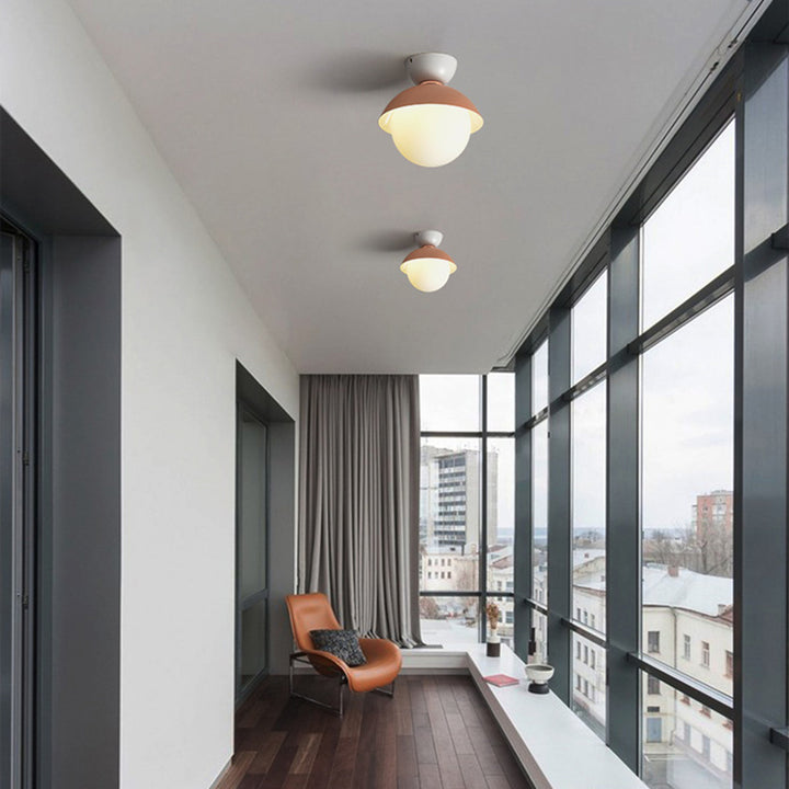 Zeitgenössische skandinavische Glas-Eisen-Schalenförmige runde 1-Licht-Halbeinbau-Deckenleuchte für Schlafzimmer &amp; Wohnzimmer 