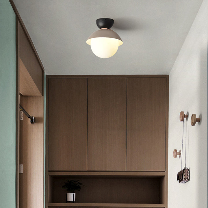 Zeitgenössische skandinavische Glas-Eisen-Schalenförmige runde 1-Licht-Halbeinbau-Deckenleuchte für Schlafzimmer &amp; Wohnzimmer 