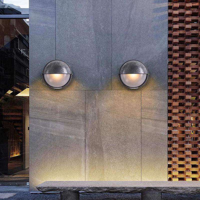 Traditional French Glass Aluminum Oval Round Wall Sconce Lamp 1-Light For Outdoor