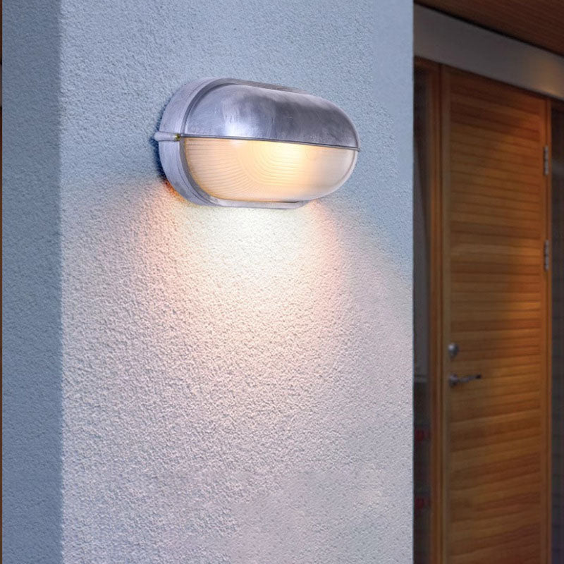 Traditional French Glass Aluminum Oval Round Wall Sconce Lamp 1-Light For Outdoor