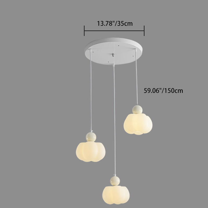 Contemporary Creative PE Rubberwood Iron Pumpkin-Inspired 3-Light Chandelier Island Light For Dining Room