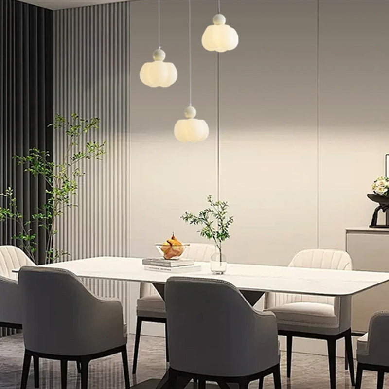 Zeitgenössischer kreativer PE-Gummibaum-Eisen-Kronleuchter im Kürbis-Stil mit 3 Lichtern für das Esszimmer 