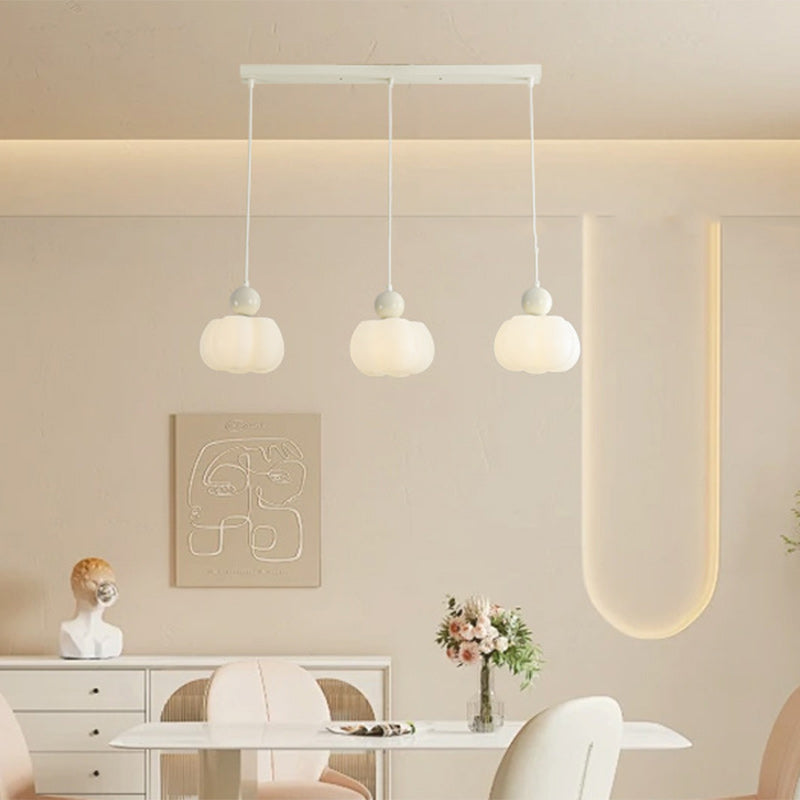 Contemporary Creative PE Rubberwood Iron Pumpkin-Inspired 3-Light Chandelier Island Light For Dining Room