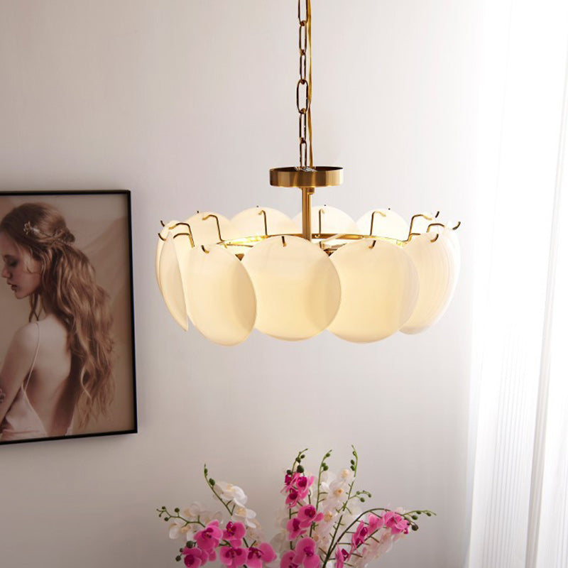 Traditional French Alloy Glass Round Panel 4/6/8-Light Chandelier For Bedroom