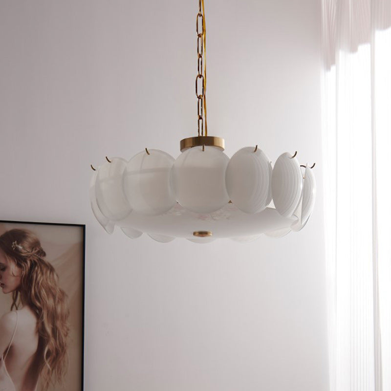 Traditional French Alloy Glass Round Panel 4/6/8-Light Chandelier For Bedroom