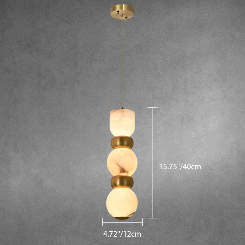 Contemporary Creative Brass Natural Stone Alabaster Flat Round LED Pendant Light For Bedroom