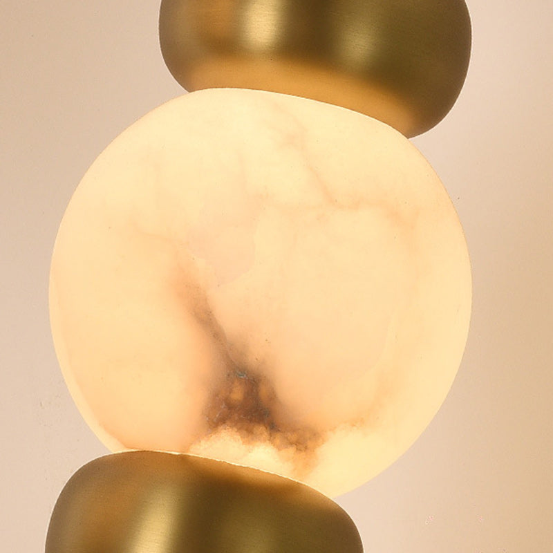 Contemporary Creative Brass Natural Stone Alabaster Flat Round LED Pendant Light For Bedroom