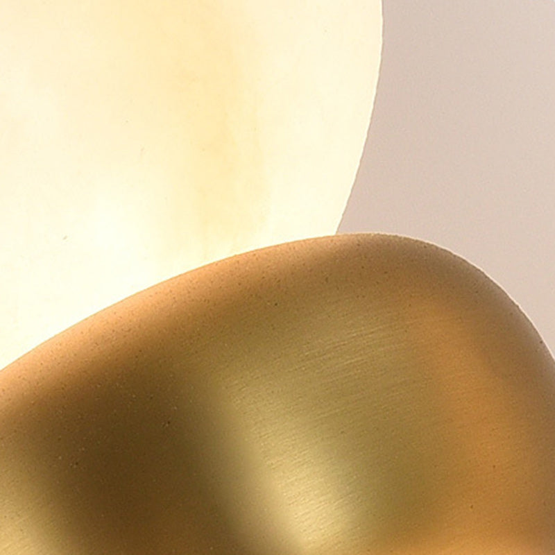 Contemporary Creative Brass Natural Stone Alabaster Flat Round LED Pendant Light For Bedroom