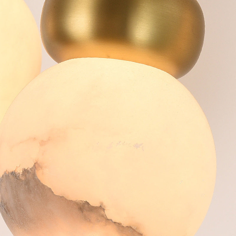 Contemporary Creative Brass Natural Stone Alabaster Flat Round LED Pendant Light For Bedroom