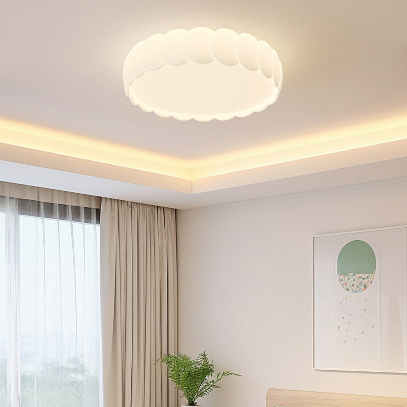 Modern Minimalist Iron PE Wavy Round LED Flush Mount Ceiling Light For Bedroom