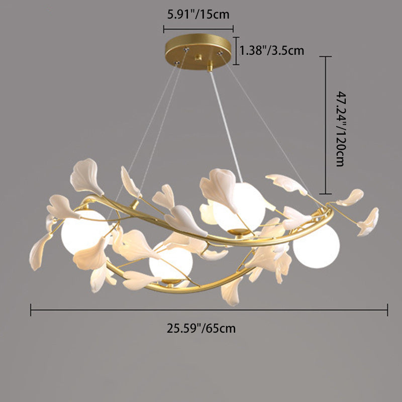 Contemporary Creative PVC Iron Ginkgo Leaf Branching 4/6/8 Lights Chandelier For Dining Room