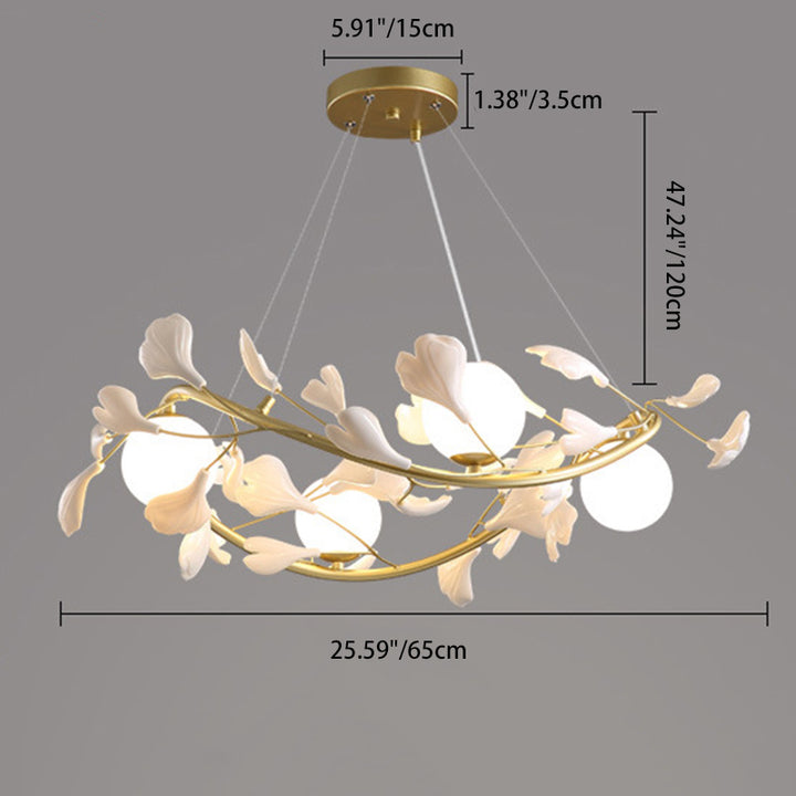 Contemporary Creative PVC Iron Ginkgo Leaf Branching 4/6/8 Lights Chandelier For Dining Room