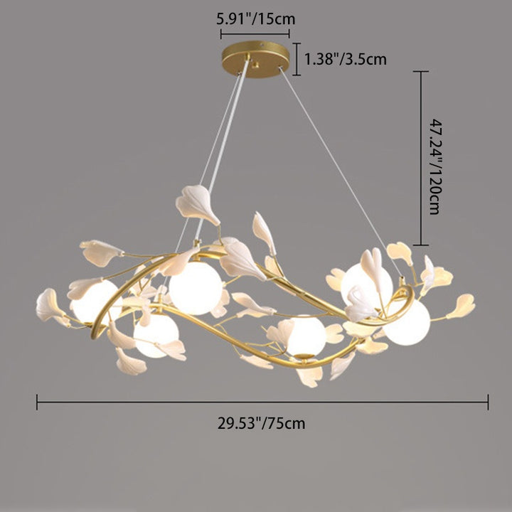 Contemporary Creative PVC Iron Ginkgo Leaf Branching 4/6/8 Lights Chandelier For Dining Room