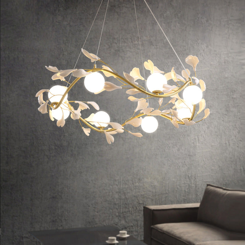 Contemporary Creative PVC Iron Ginkgo Leaf Branching 4/6/8 Lights Chandelier For Dining Room