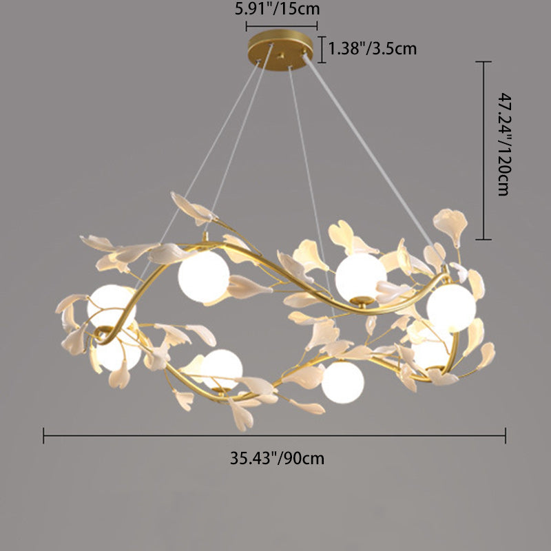 Contemporary Creative PVC Iron Ginkgo Leaf Branching 4/6/8 Lights Chandelier For Dining Room