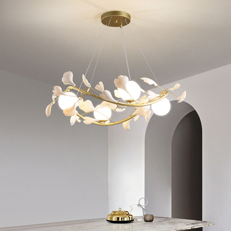Contemporary Creative PVC Iron Ginkgo Leaf Branching 4/6/8 Lights Chandelier For Dining Room