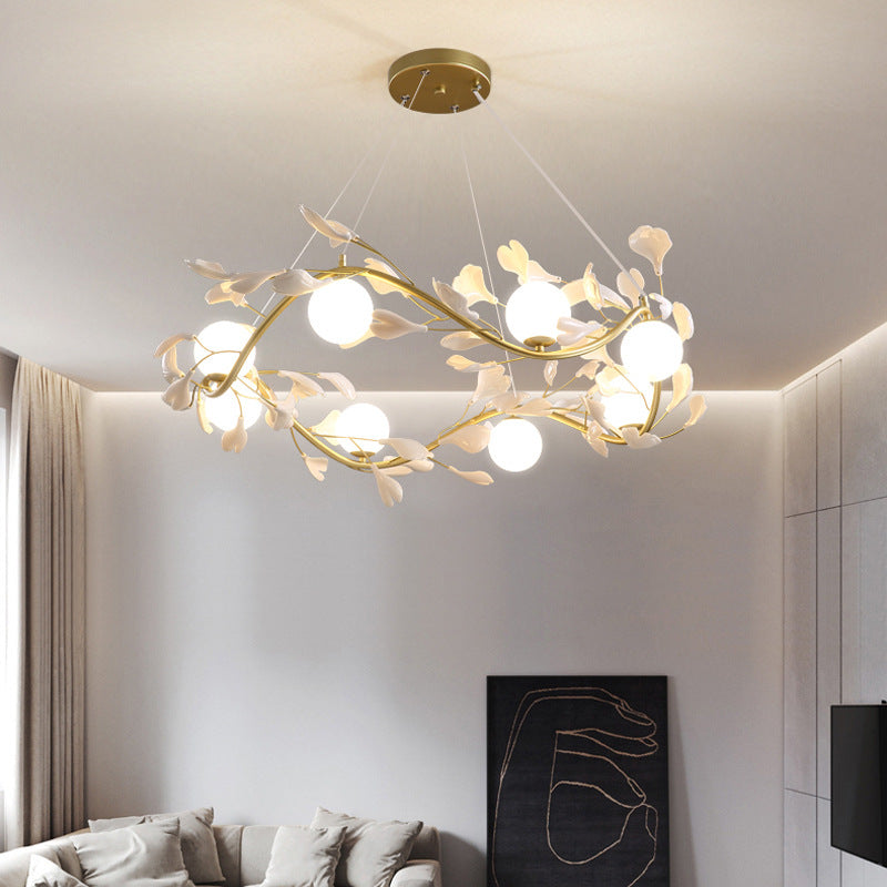 Contemporary Creative PVC Iron Ginkgo Leaf Branching 4/6/8 Lights Chandelier For Dining Room