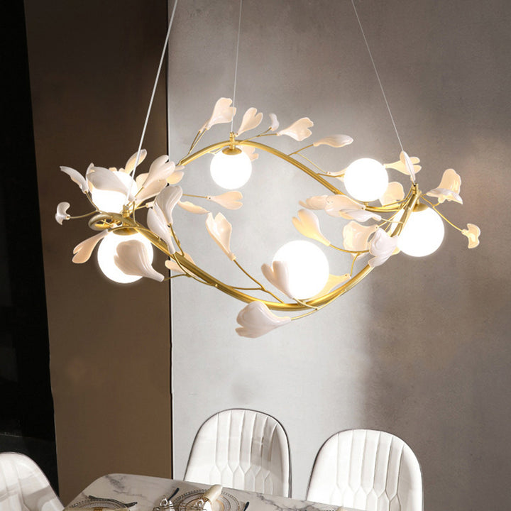 Contemporary Creative PVC Iron Ginkgo Leaf Branching 4/6/8 Lights Chandelier For Dining Room