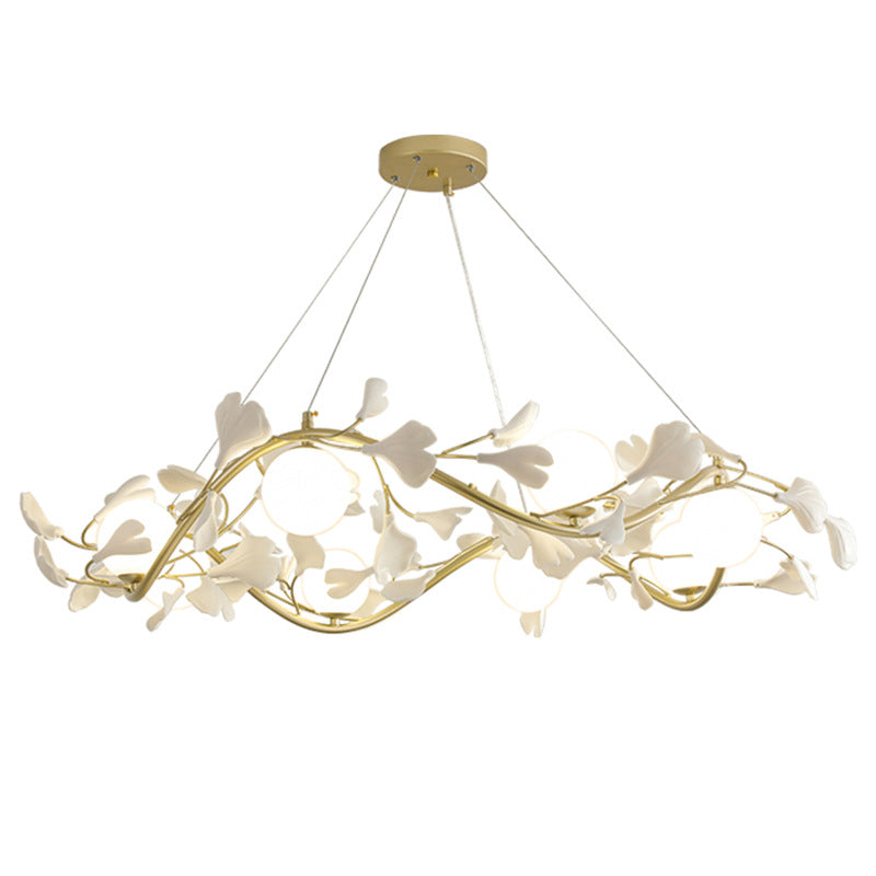 Contemporary Creative PVC Iron Ginkgo Leaf Branching 4/6/8 Lights Chandelier For Dining Room