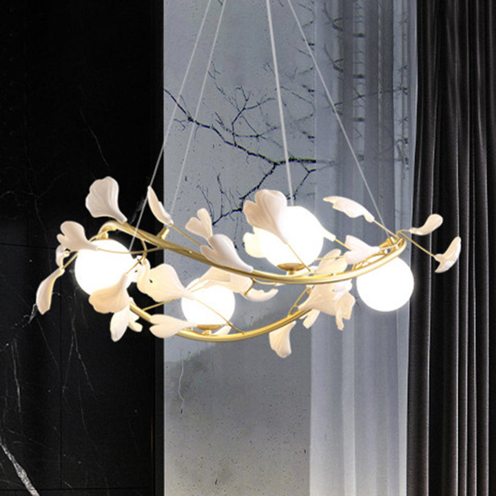 Contemporary Creative PVC Iron Ginkgo Leaf Branching 4/6/8 Lights Chandelier For Dining Room