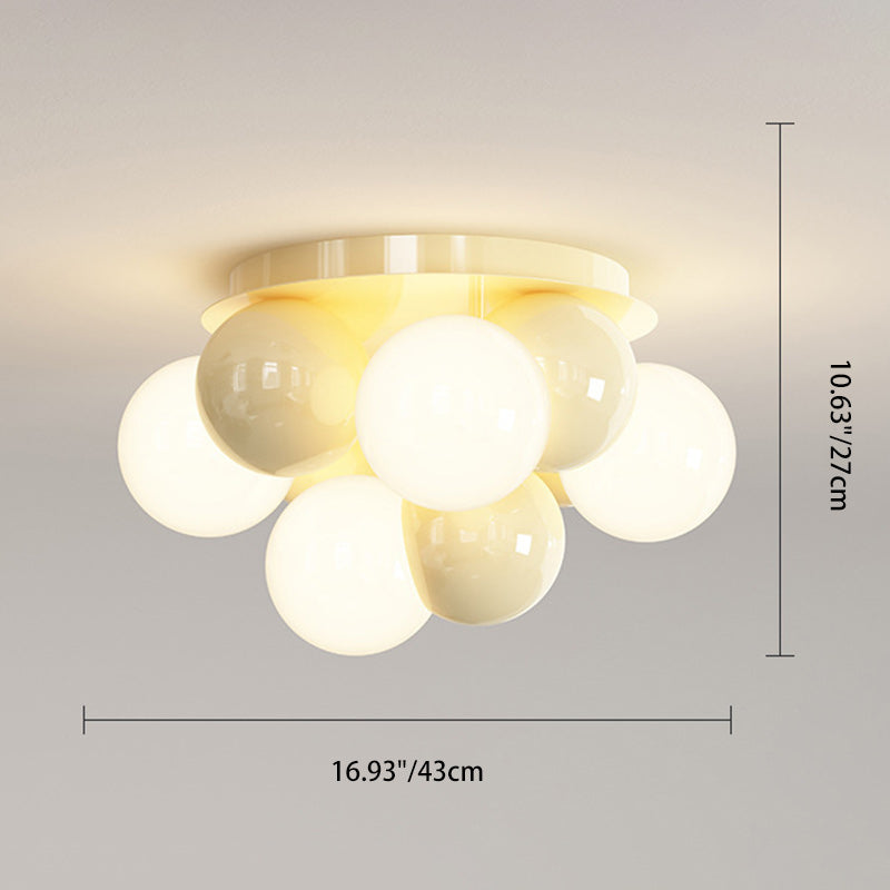 Modern Minimalist Iron Dragon Ball Bubble Round 5-Light Semi-Flush Mount Ceiling Light For Bedroom