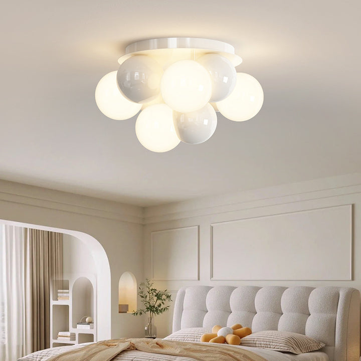 Modern Minimalist Iron Dragon Ball Bubble Round 5-Light Semi-Flush Mount Ceiling Light For Bedroom