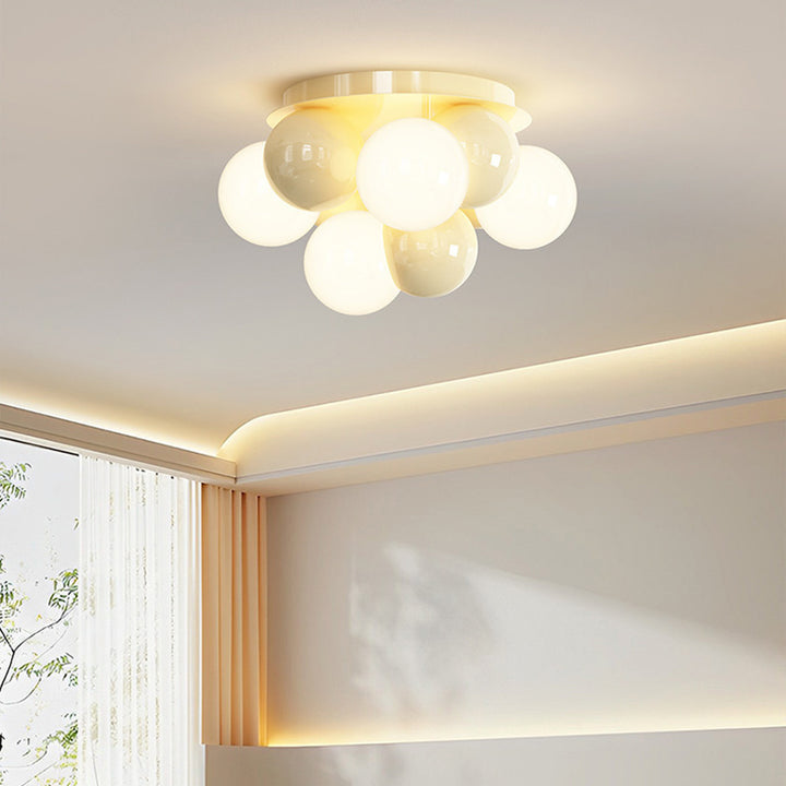 Modern Minimalist Iron Dragon Ball Bubble Round 5-Light Semi-Flush Mount Ceiling Light For Bedroom