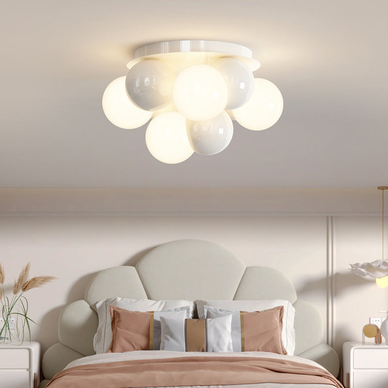 Modern Minimalist Iron Dragon Ball Bubble Round 5-Light Semi-Flush Mount Ceiling Light For Bedroom
