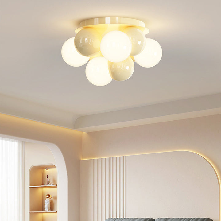 Modern Minimalist Iron Dragon Ball Bubble Round 5-Light Semi-Flush Mount Ceiling Light For Bedroom