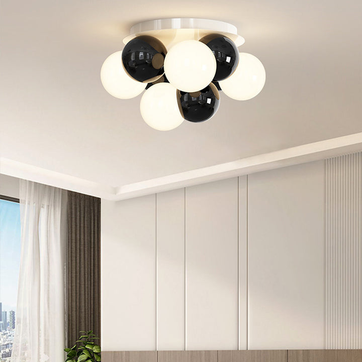 Modern Minimalist Iron Dragon Ball Bubble Round 5-Light Semi-Flush Mount Ceiling Light For Bedroom