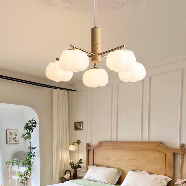 Traditional Japanese Iron PE Cotton Flower Branch 5/8-Light Chandelier For Bedroom & Living Room