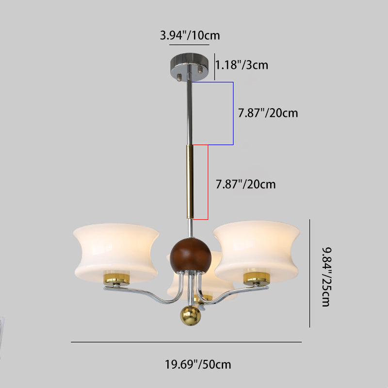 Lustre traditionnel vintage en verre et fer avec branches courbées, 3/5 lumières pour chambre et salon 