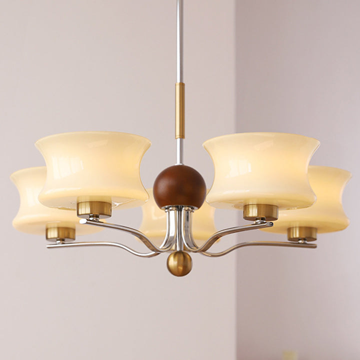 Lustre traditionnel vintage en verre et fer avec branches courbées, 3/5 lumières pour chambre et salon 