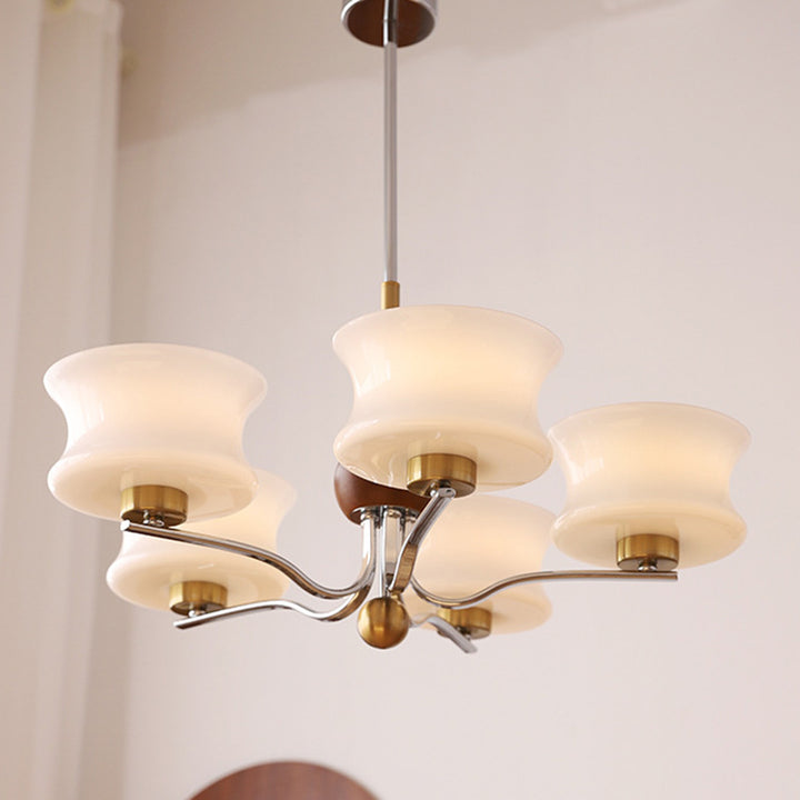 Lustre traditionnel vintage en verre et fer avec branches courbées, 3/5 lumières pour chambre et salon 