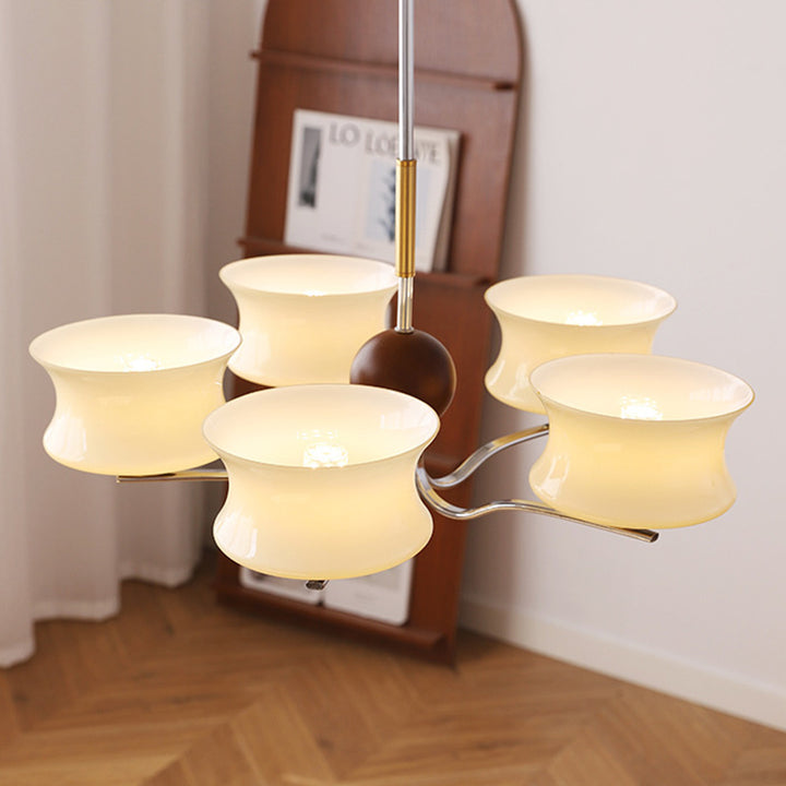 Lustre traditionnel vintage en verre et fer avec branches courbées, 3/5 lumières pour chambre et salon 