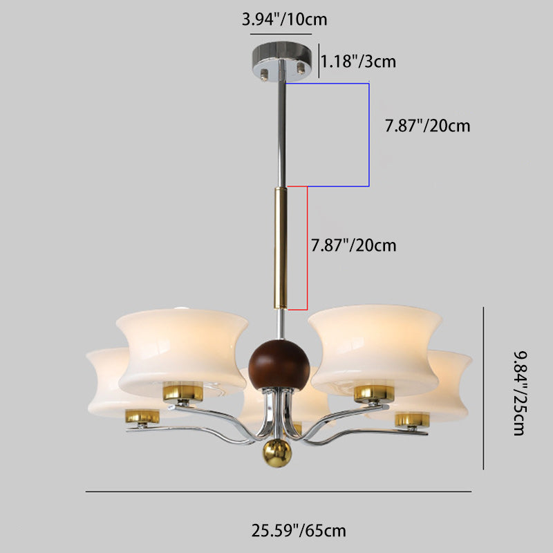 Lustre traditionnel vintage en verre et fer avec branches courbées, 3/5 lumières pour chambre et salon 