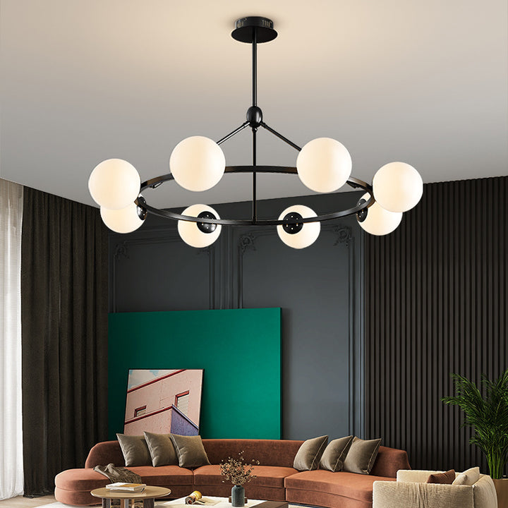 Lustre contemporain en verre et fer scandinave rond à 5/6/8 lumières pour chambre et salon 