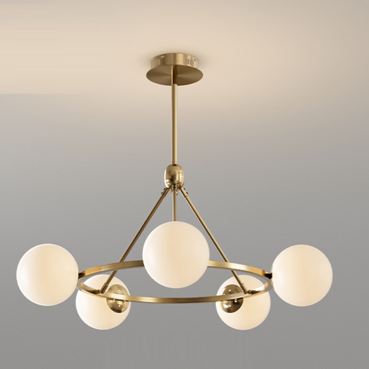 Contemporary Scandinavian Glass &amp; Iron Globe Round 5/6/8-Light Chandelier For Bedroom &amp; Living Room